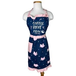 Pantry Cats Coffee Right Meow Pinafore Full Apron Navy Blue Pink OS One Size